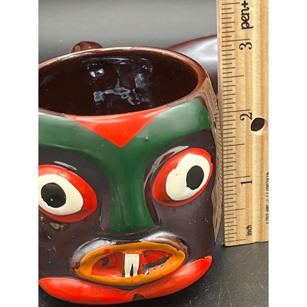 Vtg VICTORIA CERAMICS Tiki Totum Demitasse Cup & Saucer Japan Set of Two 60s - Picture 12 of 12